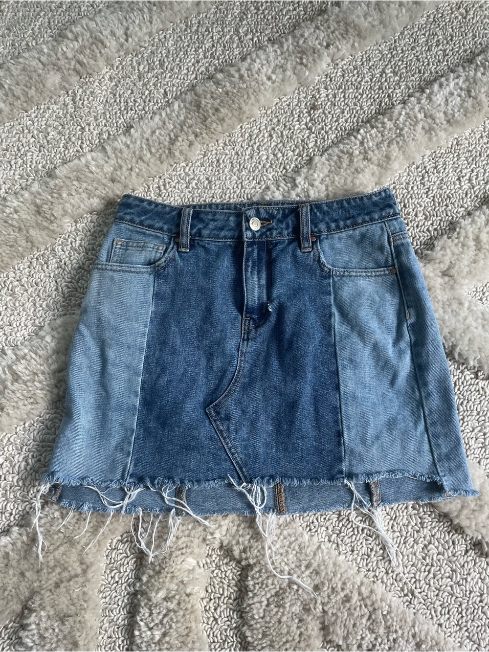 PacSun Two-Tone Blue Patchwork Mini Denim Skirt